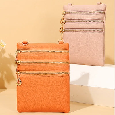 Triple Compartment Faux Leather Crossbody Bag Phone Bag