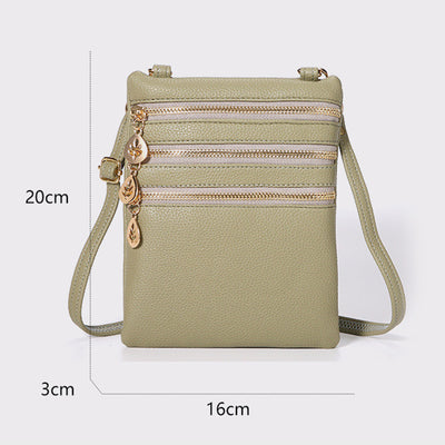 Triple Compartment Faux Leather Crossbody Bag Phone Bag