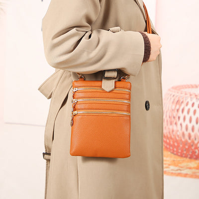 Triple Compartment Faux Leather Crossbody Bag Phone Bag