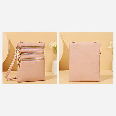 Triple Compartment Faux Leather Crossbody Bag Phone Bag