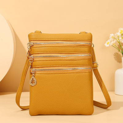 Triple Compartment Faux Leather Crossbody Bag Phone Bag