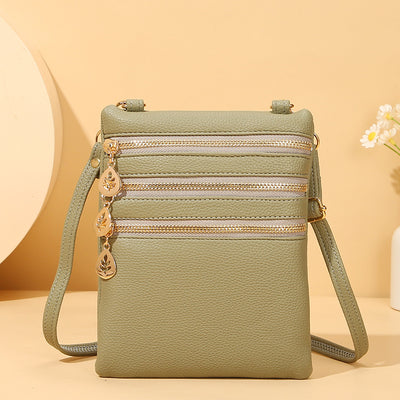 Triple Compartment Faux Leather Crossbody Bag Phone Bag