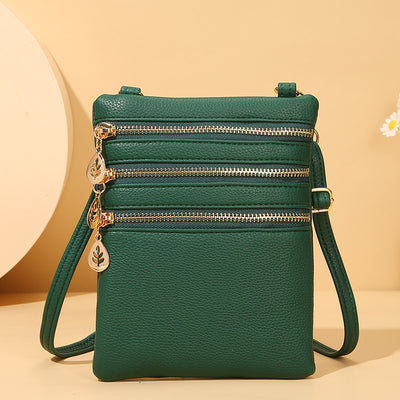 Triple Compartment Faux Leather Crossbody Bag Phone Bag