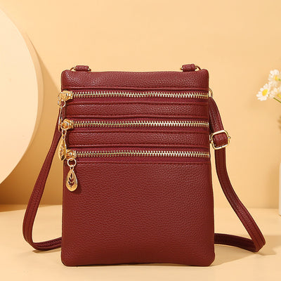 Triple Compartment Faux Leather Crossbody Bag Phone Bag