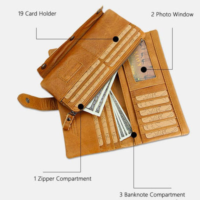 RFID Large Capacity Vintage Genuine Leather Purse