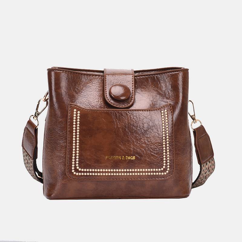 Women Wide Strap Bucket Bag solid Color Elegant Crossbody Bag