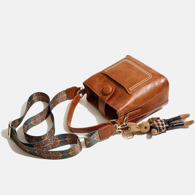 Women Wide Strap Bucket Bag solid Color Elegant Crossbody Bag