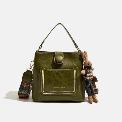 Women Wide Strap Bucket Bag solid Color Elegant Crossbody Bag