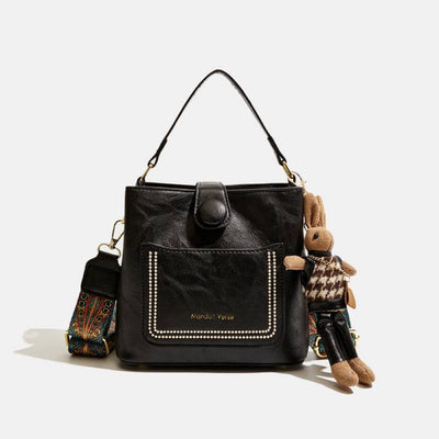 Women Wide Strap Bucket Bag solid Color Elegant Crossbody Bag