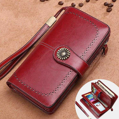 Women RFID Blocking Leather Wallet Multi-slot Credit Card Holder Clutch