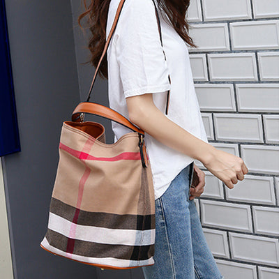 Top Handbag Bucket Bag Classic Plaid Pattern Women Crossbody Bag