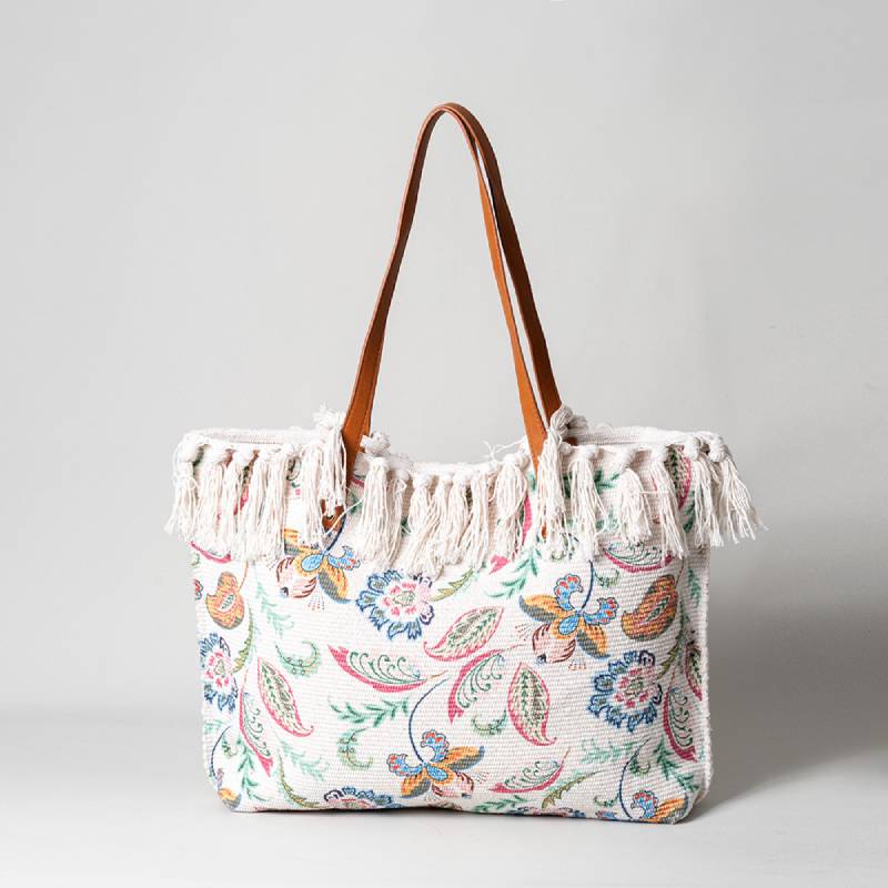 Tote Bag for Women Tassel Bohemian Printing Canvas Shoulder Bag