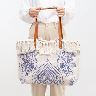 Tote Bag for Women Tassel Bohemian Printing Canvas Shoulder Bag