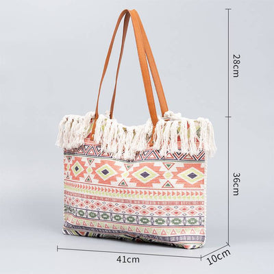 Tote Bag for Women Tassel Bohemian Printing Canvas Shoulder Bag