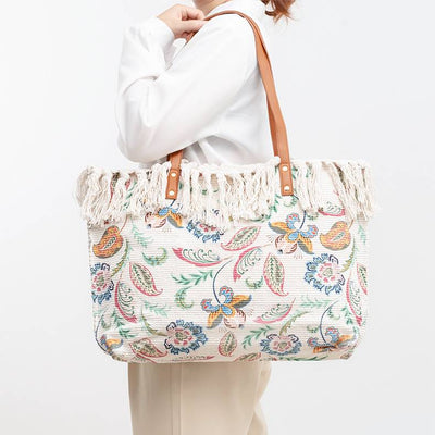 Tote Bag for Women Tassel Bohemian Printing Canvas Shoulder Bag