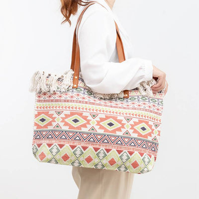 Tote Bag for Women Tassel Bohemian Printing Canvas Shoulder Bag
