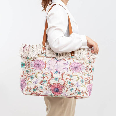 Tote Bag for Women Tassel Bohemian Printing Canvas Shoulder Bag