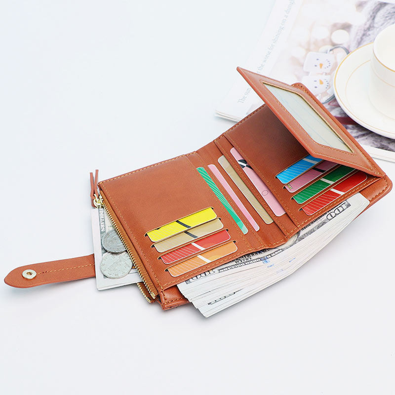 Short Leather Wallet For Women Use Minimalist Folding Coin Purse
