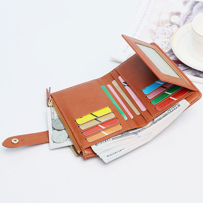 Short Leather Wallet For Women Use Minimalist Folding Coin Purse