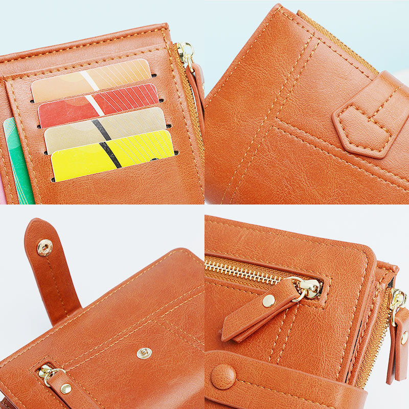 Short Leather Wallet For Women Use Minimalist Folding Coin Purse