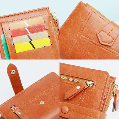 Short Leather Wallet For Women Use Minimalist Folding Coin Purse