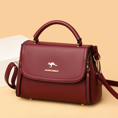 Double Compartment Top Handle Satchel Leather Crossbody Bag Purse Handbag