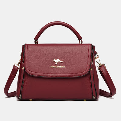 Double Compartment Top Handle Satchel Leather Crossbody Bag Purse Handbag