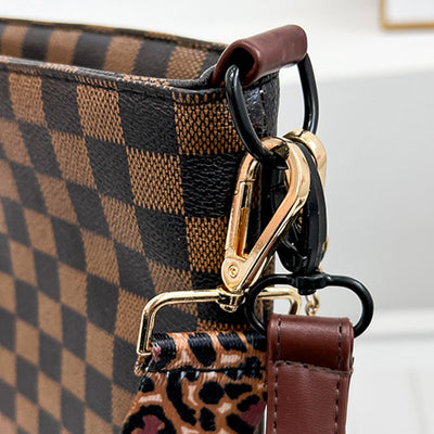 Leopard Plaid Print Crossbody Bag Wide Strap Purse For Women