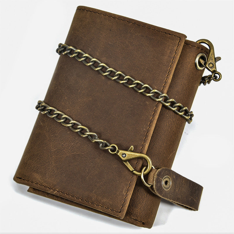 Wallet With Chain Mens Multiple Card Slot Triple Fold Purse
