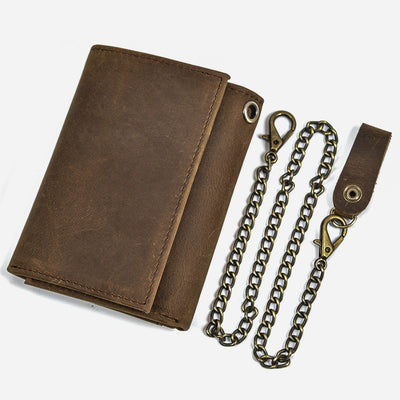 Wallet With Chain Mens Multiple Card Slot Triple Fold Purse