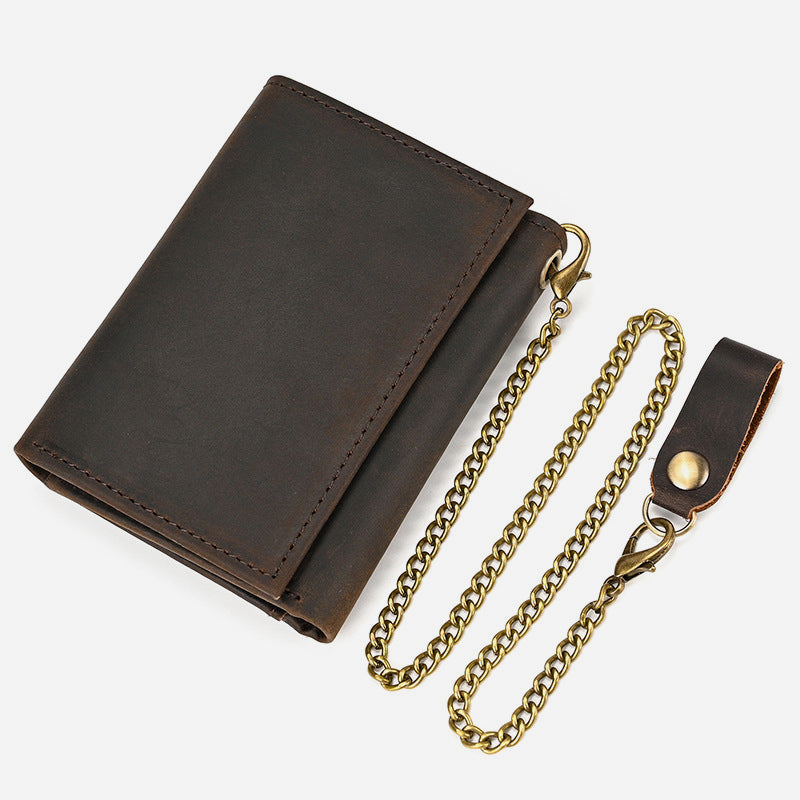 Wallet With Chain Mens Multiple Card Slot Triple Fold Purse