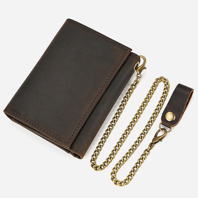 Wallet With Chain Mens Multiple Card Slot Triple Fold Purse