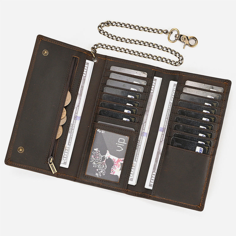 Wallet With Chain Mens Multiple Card Slot Triple Fold Purse