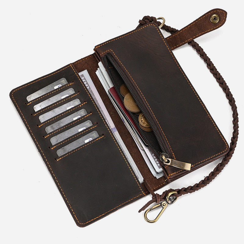 Long Bifold Wallet With Leather Chain Protect For Men