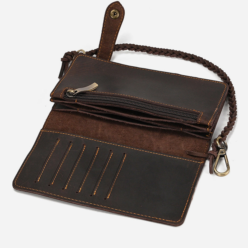 Long Bifold Wallet With Leather Chain Protect For Men
