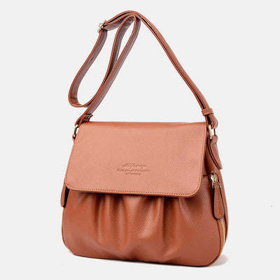 Leisure Crossbody Bag For Women Pleated Style Lightweight Leather Bag