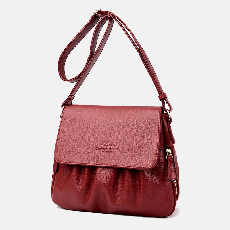 Leisure Crossbody Bag For Women Pleated Style Lightweight Leather Bag