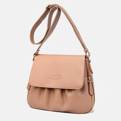 Leisure Crossbody Bag For Women Pleated Style Lightweight Leather Bag