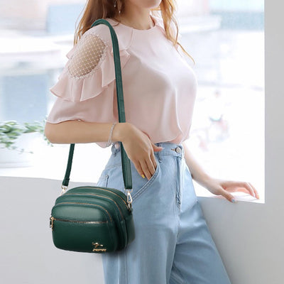 Multiple Layers Leather Round Purse For Women Simple Crossbody Bag
