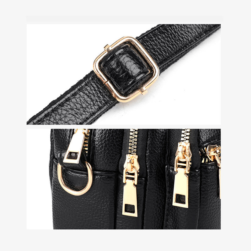 Multiple Layers Leather Round Purse For Women Simple Crossbody Bag