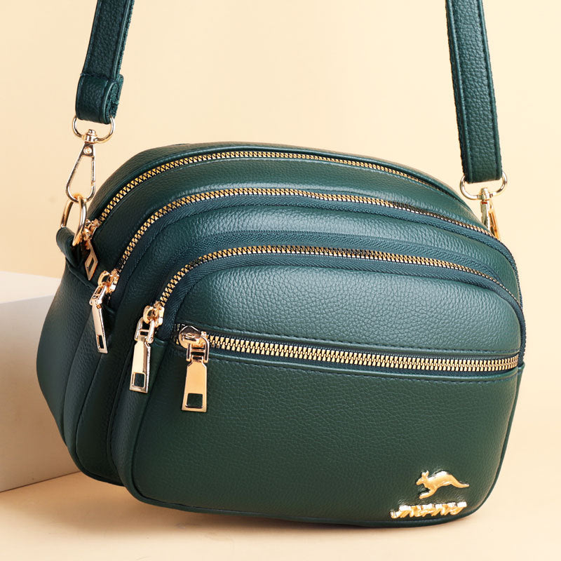 Multiple Layers Leather Round Purse For Women Simple Crossbody Bag