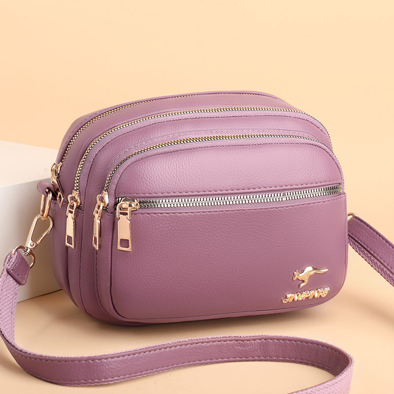 Multiple Layers Leather Round Purse For Women Simple Crossbody Bag