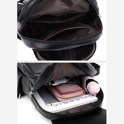 Leather Backpack For Women Short Travel Simple Solid Color Daypack