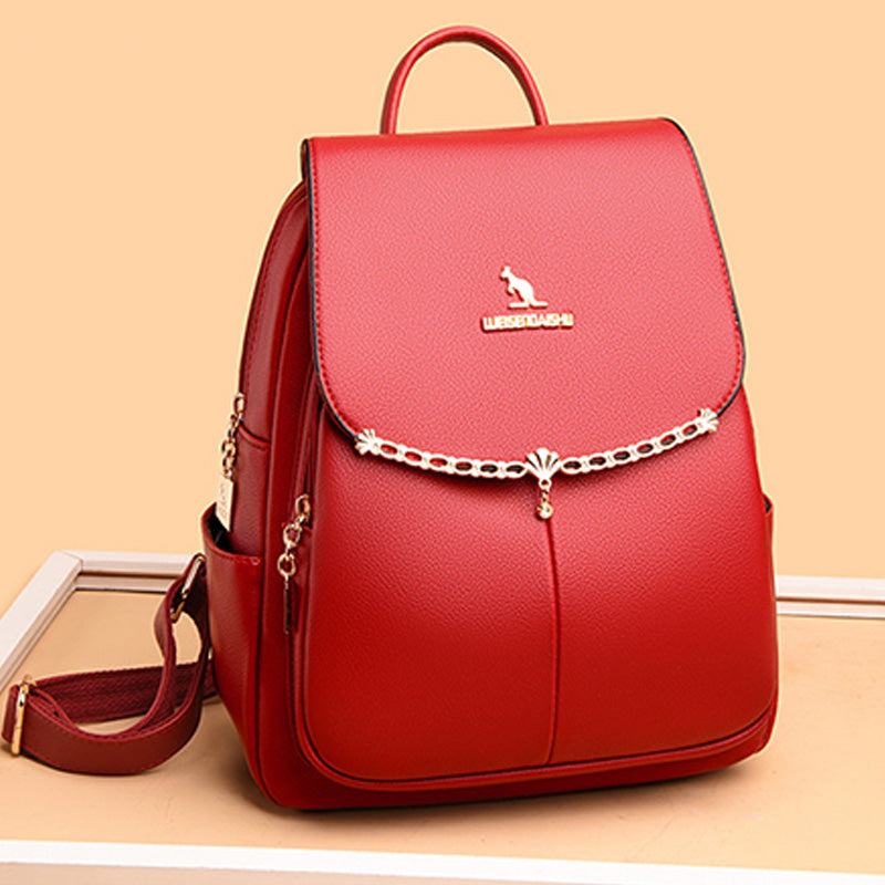 Leather Backpack For Women Short Travel Simple Solid Color Daypack