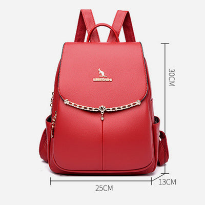 Leather Backpack For Women Short Travel Simple Solid Color Daypack