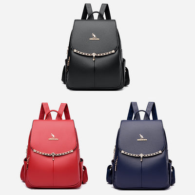 Leather Backpack For Women Short Travel Simple Solid Color Daypack