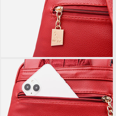 Leather Backpack For Women Short Travel Simple Solid Color Daypack