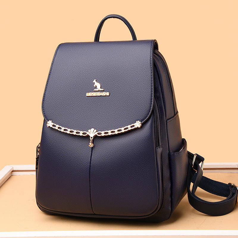 Leather Backpack For Women Short Travel Simple Solid Color Daypack