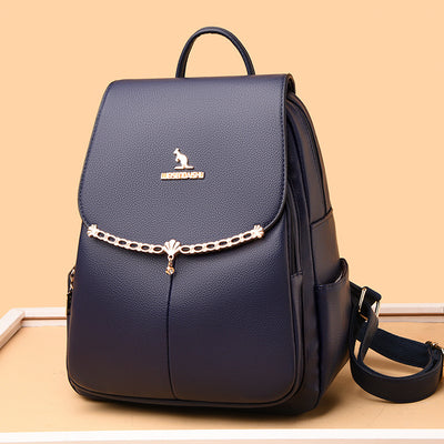 Leather Backpack For Women Short Travel Simple Solid Color Daypack