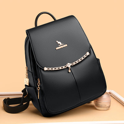 Leather Backpack For Women Short Travel Simple Solid Color Daypack